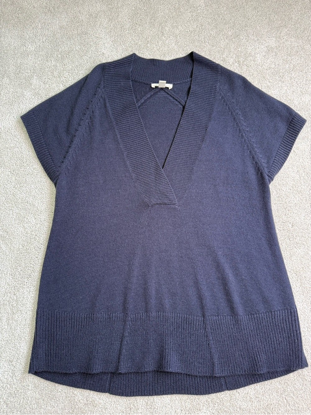 Coldwater Creek 1X Navy V-Neck Short Sleeve Knit Pullover Sweater Acrylic
